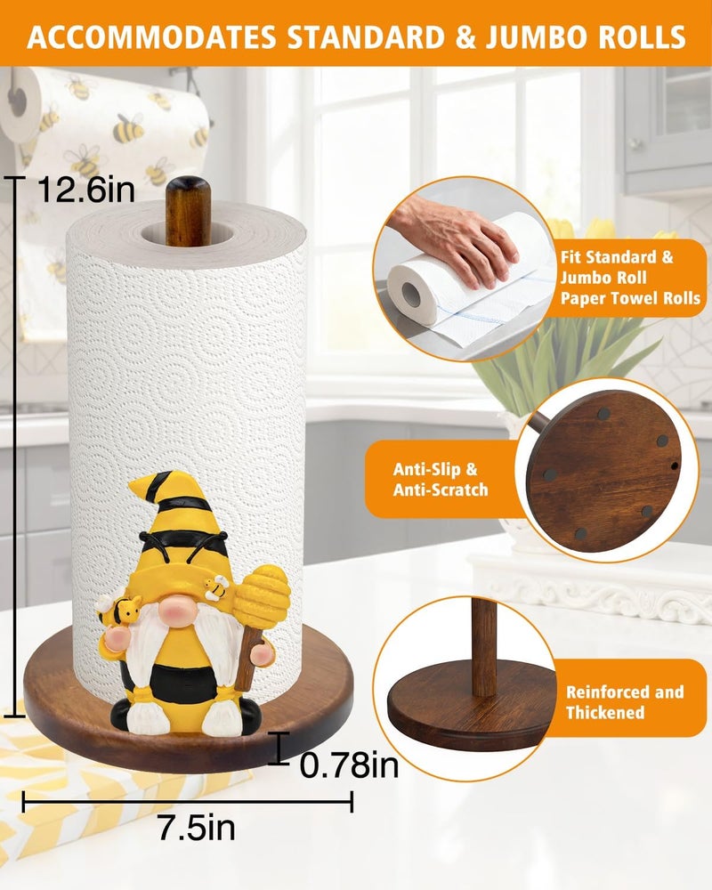 GAJ Gnome Paper Towel Holder - Honey Bee Decor for Kitchen & Bathroom Countertop - Gifts for Women Mom Grandma - 3D Cute Stuff Decorative Accessories - Image 5